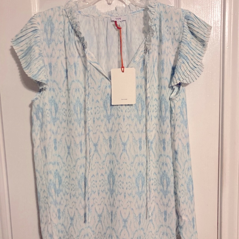 VOY ruffled cap sleeve top sea foam green sz L